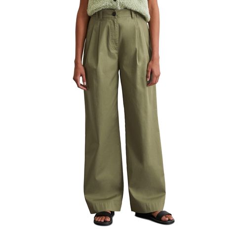Bundfaltenhose MARC O'POLO, Damen, Gr. 42, N-Gr, grün (khaki), Twill, Obermaterial: 97% Baumwolle, 3% Elasthan, modisch, Hosen, weit, aus Twill, Allrounder