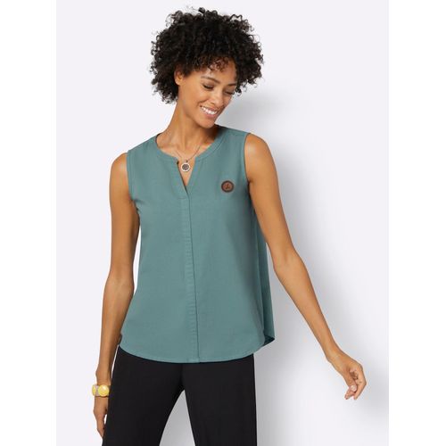 Blusentop CASUAL LOOKS, Damen, Gr. 44, grün (jade), 100% Baumwolle, unifarben, Rundhals, ohne Ärmel, Blusen