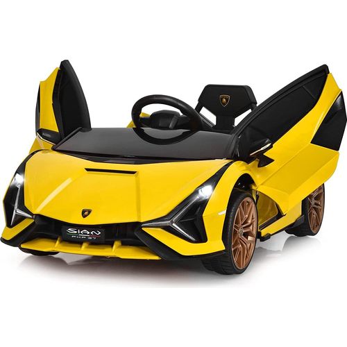 Lamborghini 12 V Elektrofahrzeug Kinder mit 2,4 Ghz Fernbedienung, Elektroauto, Kinderauto mit MP3, ab 3 Jahre (Gelb)