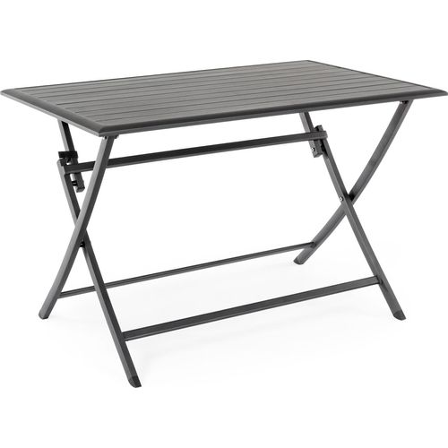Klapptisch Elin 110 x 70 x 71 cm Aluminium Anthrazit in Dielen-Optik für Outdoor