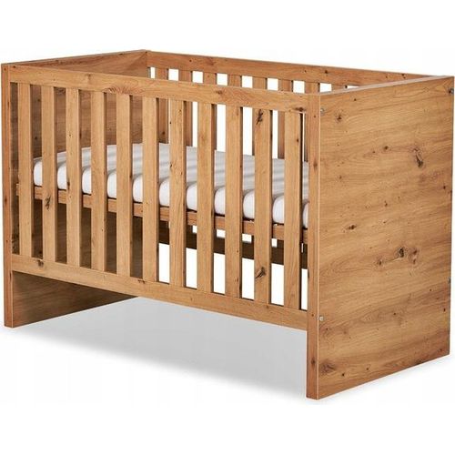 Babybett Gitterbett Kinderbett höhenverstellbar mit Matratze mit Schlupfsprossen Eichenholz-Muster AMELIE 120x60 KMbaby