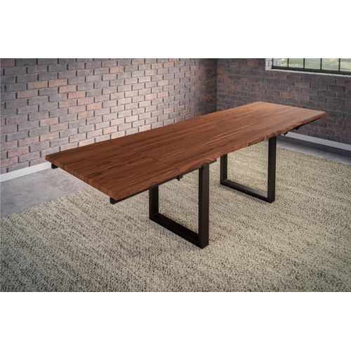Esstisch Baumkante Akazie nougat 220(320)x100 Ansteckplatten schwarz BARCELONA