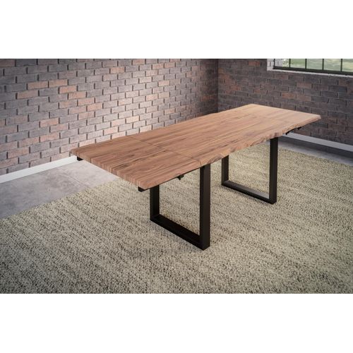 Esstisch Baumkante Akazie stone 160(260)x90 Ansteckplatten schwarz BARCELONA