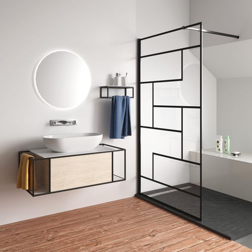 Schwarz 8mm Nano+ESG walk in Duschtrennwand Duschwand 100X200cm mit einstellbar Stabilisator 73-120cm