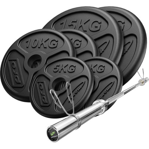 Set 75kg | olympische Langhantelstange 180 cm + Hantelscheiben 2x15kg, 2x10kg, 2x5kg - Marbo Sport