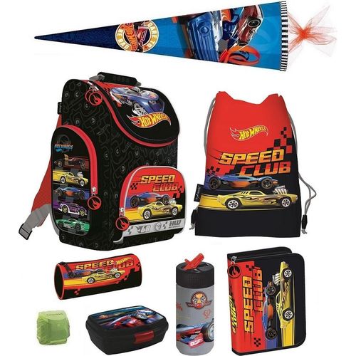 Hot Wheels Schulranzen 1. Klasse für Jungen im Set 8tlg. ergonomischer Tornister mit Federmappe und Schultüte 85cm