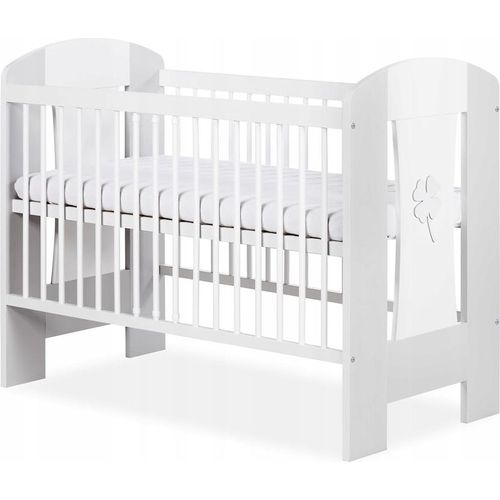 Babybett Gitterbett Kinderbett höhenverstellbar mit Matratze mit Schlupfsprossen Weiß Grau NATAN Wieß Grau 120x60 KMbaby