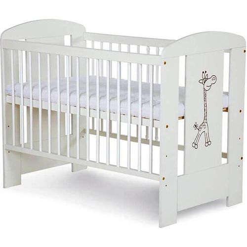 Babybett Gitterbett Kinderbett höhenverstellbar mit Matratze mit Schlupfsprossen Weiß GIRAFFE 120x60 KMbaby