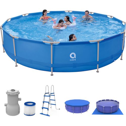 Avenli® Frame Pool Komplettset 450 x 90 cm, Aufstellpool rund, mit Pumpe, blau