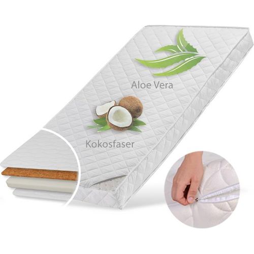 Kindermatratze KOKOS 90x200 cm mit gestepptem Aloe Vera-Bezug, 10 cm hoch, Körpergewicht bis 60 kg, Babymatratze Kindermatratze 90 x 200 Kokos-Matratze für Babybett oder Kinderbett
