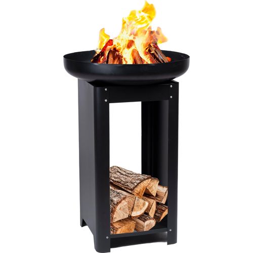 BBQ Collection 3in-1 Feuerschale mit Grillrost - Feuerkorb 61 x 90 cm - Outdoor Küche mit Teppanyaki und BBQ Grillplatte - Plancha BBQ mit Holzlagerplatz - Gartenkamin für Außen - Metall