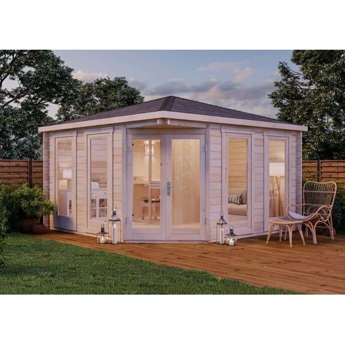 FinnTherm 5-Eck Saunahaus Maja ISO Gartensauna 3 Sitzbänke aus Holz, Sauna mit 70 mm Wandstärke, Außensauna mit Montagematerial