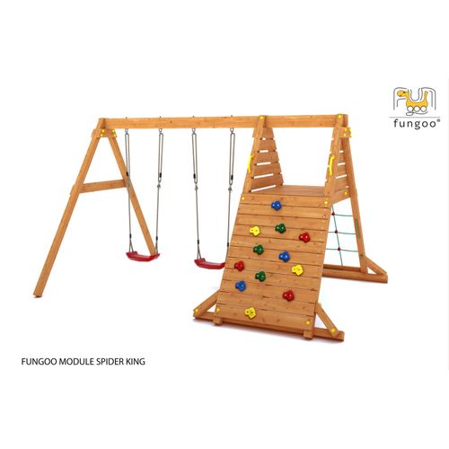 SPIDER KING (Schaukelsitz rot) / NADELHOLZ teak impr. Schaukel FUNGOO klettern