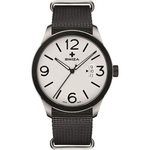 SWIZA Armbanduhr MAGNUS BLACK, ETA F07.111 Uhrwerk, 316L,, 316L-Lünette, PVD-beschichtet, schwarzes Nylonarmband