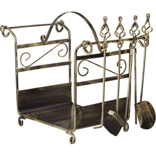 Kaminholzregal mit Kaminbesteck 66x71x42cm Kaminholzständer Holzkorb Kaminset