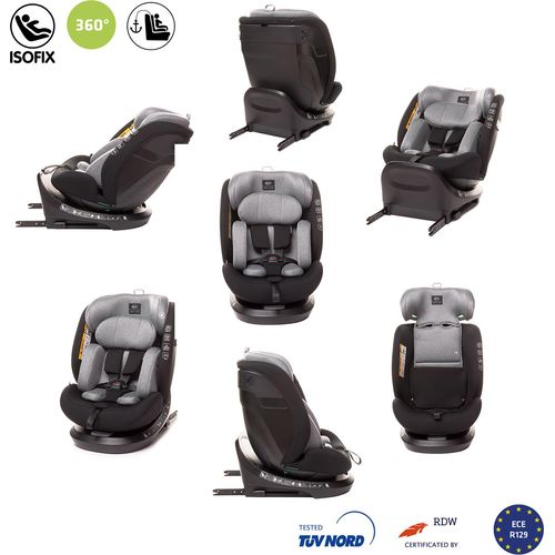 4BABY ROTO-FIX I-SIZE Reboarder Kindersitz 360 drehbar mit ISOFIX, 0-36 kg, 40-150 cm, Grey
