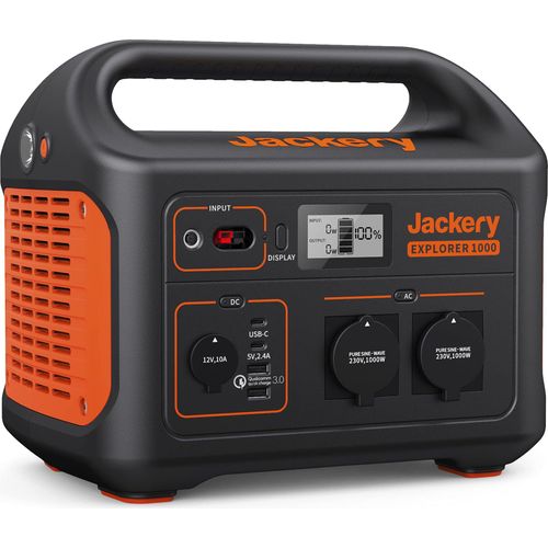 Jackery Explorer 1000, 1002Wh Tragbare Powerstation Mobiler Stromspeicher 1000W (Spitze 2000 W) Leistung, Mobile Solarspeicher für Outdoors Heimwerken