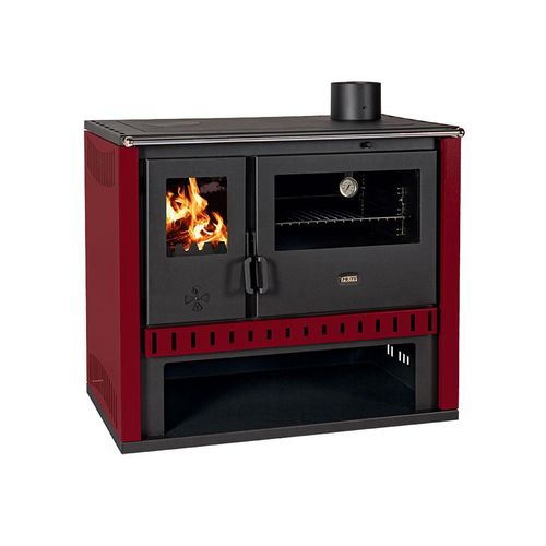 EEK A+ Kaminofen mit Backfach und Herdplatte GT FS S ROT 15 kw Ofen Dauerbrandofen Werkstattofen Schwedenofen