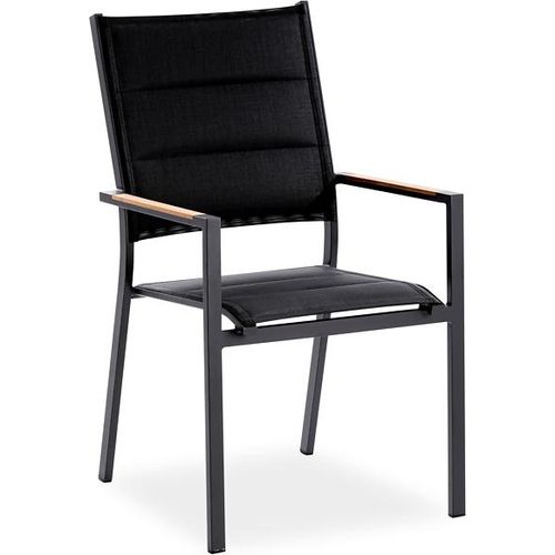 Gartenstuhl Nanteso 56x64 cm Stoff Schwarz Armlehnen Teak Gestell Alu Anthrazit