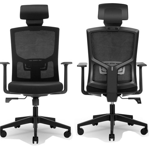 Bürostuhl Ergonomischer Chefsessel mit Lordosenstütze Kopfstütze Armlehne und Höhenverstellung, Maximale Stützkraft 130kg