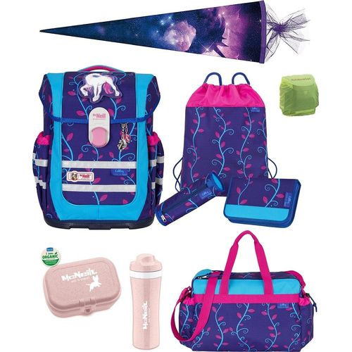 McNeill Schulranzen Mädchen 1. Klasse 10-tlg. Set Ergo Complete LILLY mit Sporttasche und Einhorn Schultüte 85cm