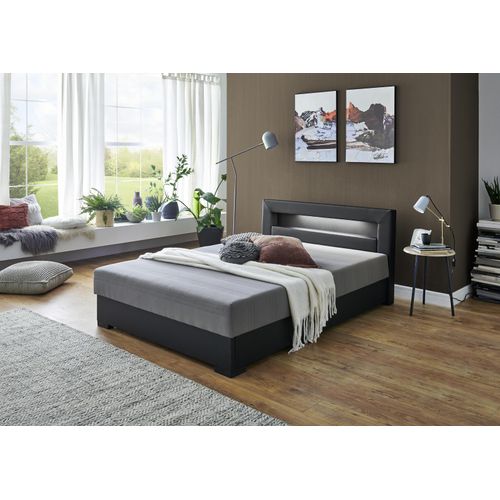 RELITA Polsterbett MINA mit LED Bettkasten schwarz, Liegefläche Anthrazit 140x200