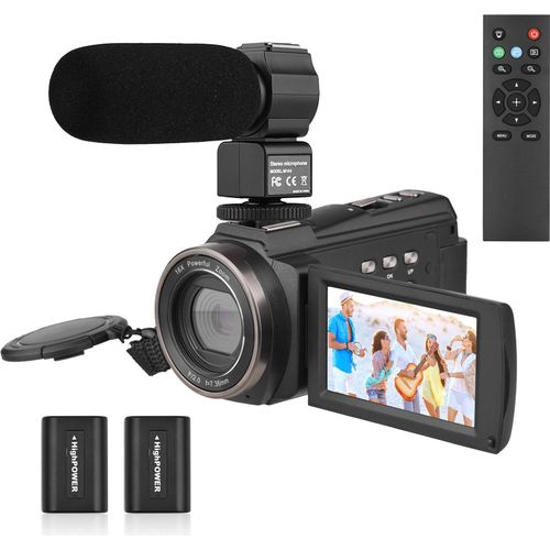 Andoer 4K/60FPS 48MP WiFi Digital-Videokamera-Set 1 Camcorder Recorder + 1 Mikrofon + 1 Fernbedienung + 2 Batterien mit 16-fachem Zoom 3-Zoll-Touchscreen IR-Infrarot-Nachtsichtgeraet Kaltschuhhalterung