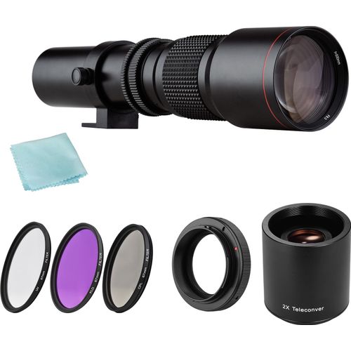 Kamera Superteleobjektiv 500 mm F/8.0-32 Manueller Zoom T-Mount + UV/CPL/FLD Filter + 2X 500 mm Telekonverter Objektiv + T2-EOS Adapterring Ersatz fuer Canon EOS Rebel T7 T7i T6 T6i T5 80D 77D 700D 70D 60D 50D 5D 6D 7D 600D 550D 200D 150D 100D 1300D 1400D 1500D EF-Mount-Kameras