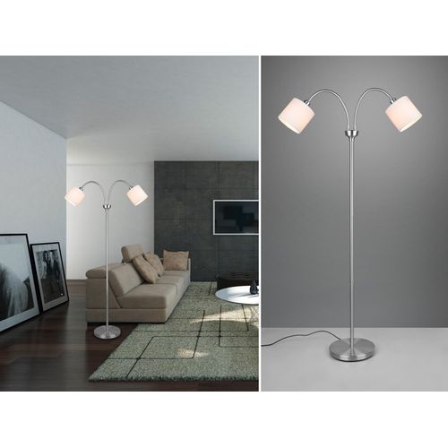 Stehleuchte TOMMMY 2 flammig Metall Silber, Stoffschirm Weiß Höhe 130cm