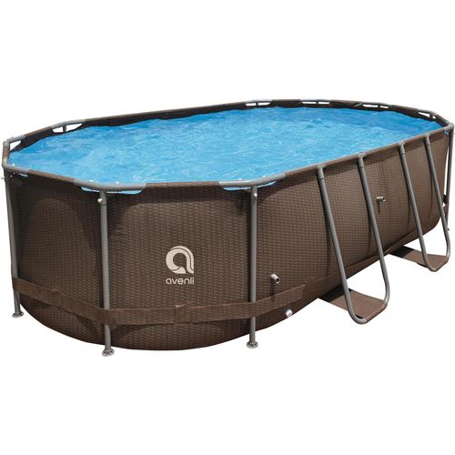 Avenli Frame Oval Pool 427 x 275 x 100 cm, Aufstellpool ohne Pumpe, Ersatzpool, braune Rattanoptik
