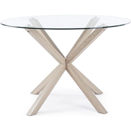 Tisch May 114 x 114 x 76 cm Glas und Eichenholz Esstisch Esszimmer Holztisch Neu