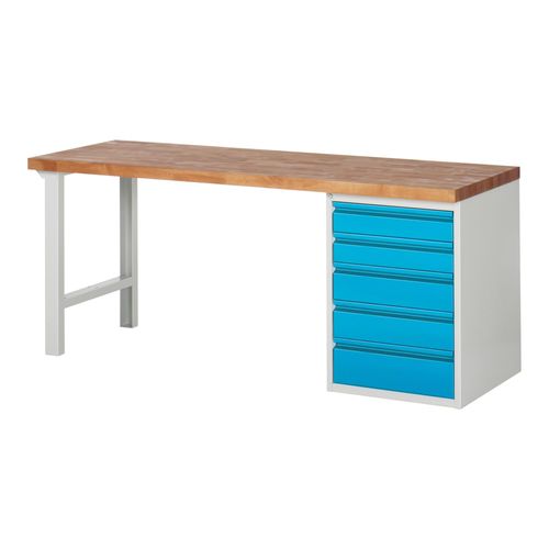 STIER Werkbank Premium mit 5 Schubladen BxTxH 2000x700x890mm RAL 7035 / RAL 5012