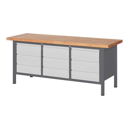 STIER Höhenverstellbare Werkbank Premium mit 9 Schubladen BxTxH 2000x700x840-1040mm