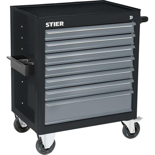 STIER Werkstattwagen BLACK-Edition, unbestückt, Werkzeugwagen, Montagewagen, mit kugelgelagerten Schubladenschienen, 7 Schubladen, Traglast je Schublade 35kg, Max. Belastung 300kg, Vollgummibereifung