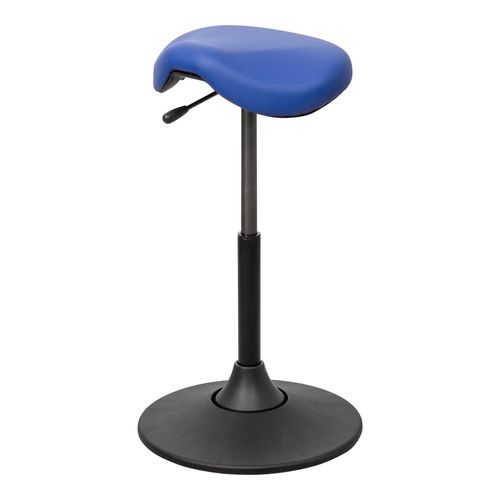 STIER Multibeweglicher Hocker, ergonomisch geformter Sattelsitz, blaues Kunstleder, höhenverstellbar 51-70 cm