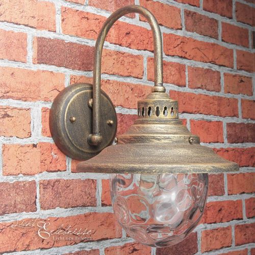 Außenwandleuchte Maritim BARCELONA Gold Antik Metall Glas E27 Wandlampe Balkon Terrasse Garten