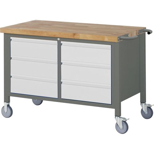 STIER Fahrbare Werkbank Premium mit 6 Schubladen BxTxH 1250x700x880 mm