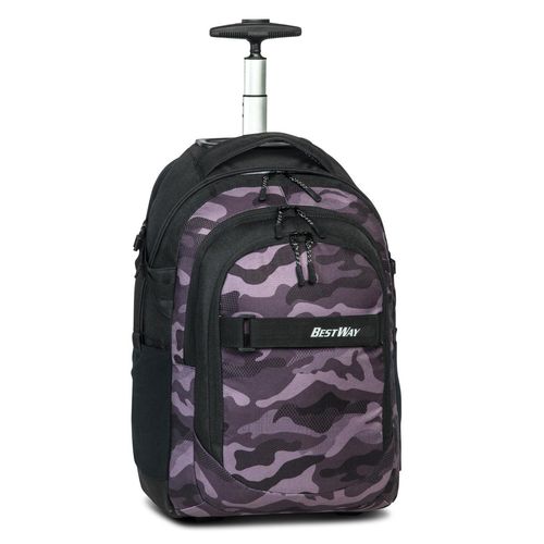 Bestway 2 Rad Rucksack Trolley Schultrolley Schulranzen mit Rollen, Farbe:Schwarz/Dunkelgrau
