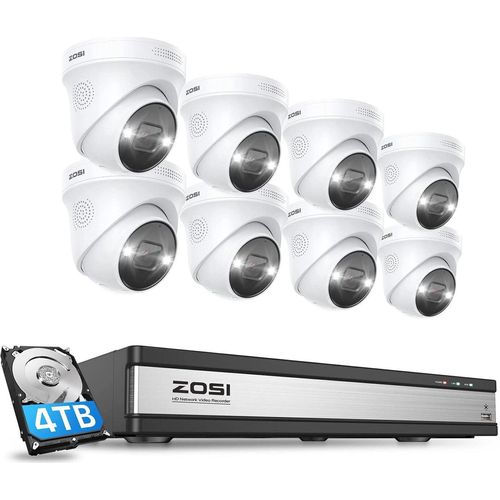 ZOSI 4K Überwachungskamera System, 8X 8MP PoE IP Außen Kameras und 8CH 4TB HDD NVR für 24/7 Aufzeichnung, Personenerkennung, Alarm