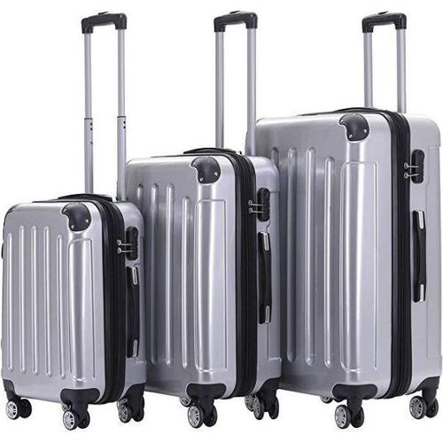 Trolley-Koffer-Set 3-tlg. - Light - XL-Volumen - 4 Rollen - Dehnfalte - 75, 63, 55cm - Silber
