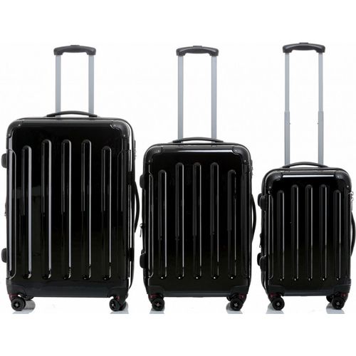 Trolley-Koffer-Set 3-tlg. - Light - XL-Volumen - 4 Rollen - Dehnfalte - 75, 63, 55cm - Schwarz