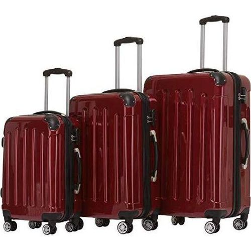 Trolley-Koffer-Set 3-tlg. - Light - XL-Volumen - 4 Rollen - Dehnfalte - 75, 63, 55cm - Rot