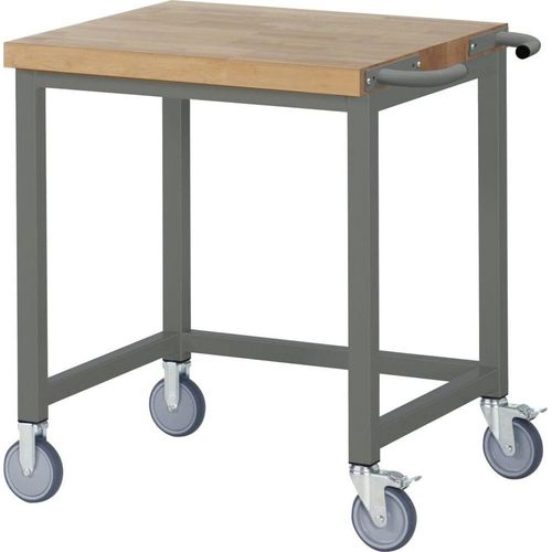 STIER Fahrbare Werkbank Premium, 75x70x88cm, Stahl & Buche, Montagewerkbank