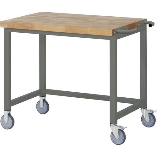 STIER Fahrbare Werkbank Premium, 100x70x88cm, Stahl & Buche, Montagewerkbank