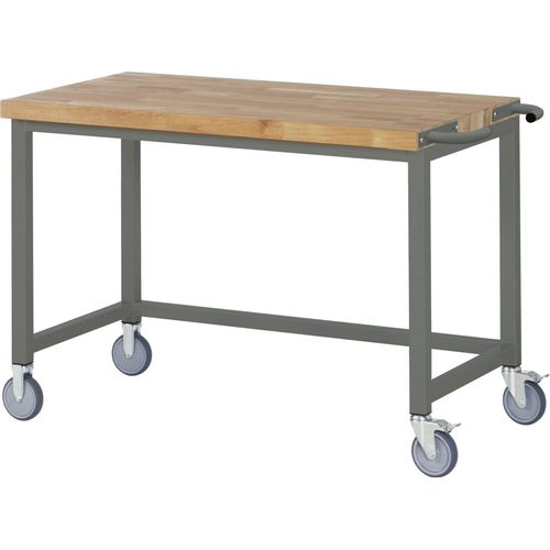 STIER Fahrbare Werkbank Premium, 125x70x88cm, Stahl & Buche, Montagewerkbank