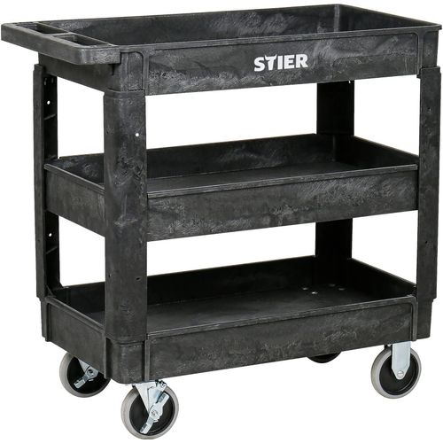 STIER Kunststoff-Vielzweckwagen, 3 Etagen, 250kg Tragkraft, 87x43x85cm, 2 Feststeller, Montagewagen, Werkzeugwagen, Rollwagen robust, tool cart, Mehrzweckwagen