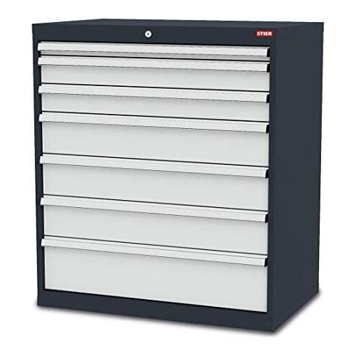 STIER Schubladenschrank aus stabiler Stahlkonstruktion und Kugelführung, 7 verzinkte Schubladen, Werkstatt / Industrie / Büro, Maße: BxTxH 900x575x1020 mm, Werkstattschrank mit glatten Seitenwänden