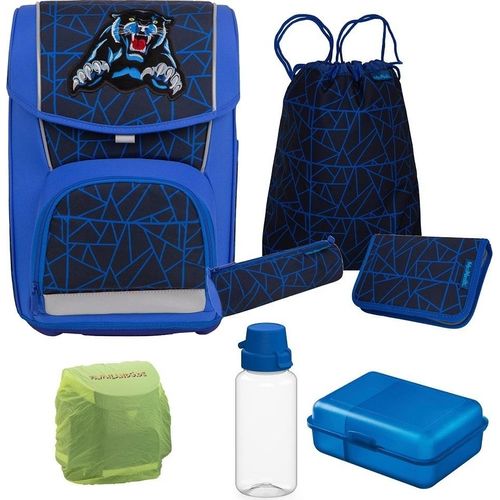 McNeill Schulranzen BASIC WILD Panther 7-teiliges Set mit Federmappe, Brotdose und Trinkflasche
