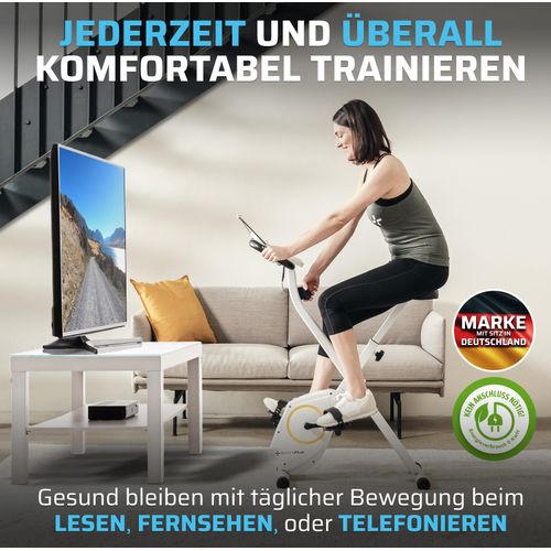 SportPlus I Heimtrainer I klappbar für zuhause, X-Bike mit 8 Stufen, Fitness-Fahrrad mit Tablethalterung & App Kompatibilität, max Benutzergewicht 110 kg, SP-HT-1200-W-iE