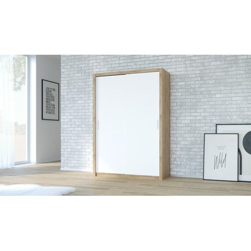 Kleiderschrank Schwebetürenschrank VISTA 150 artisan eiche / weiß Schrank mit Kleiderstangen und Einlegeböden